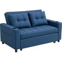 HOMCOM 2 Seater Pull Out Sofa Bed with Pockets for Living Room, Dark Blue