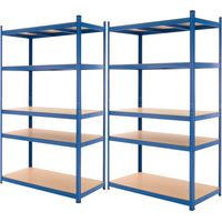 ECD Germany Set 2 Scaffali in Metallo Verniciato a Polvere con 5 Ripiani Senza Bullone a Legno MDF 200x100x50 cm Caricabile Fino a 875 kg Scaffale per Garage Cornice Galvanizata Scaffalatura Officina