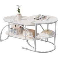 Ausziehbarer Couchtisch, ovaler Couchtisch, silbernes Metallgestell, weißer Marmor