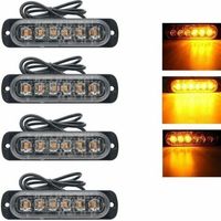 4 Pcs 6 LED orange feu de freinage stroboscopique, 12V 24V Barre lumineuse led pour offroad véhicule voitureutilitaire, bateau, remorque, caravane, 3000K Balise clignotante de sécurité