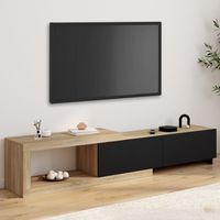 Mueble TV extensible RAPHAEL 2 puertas madera y negro 140-200 cm