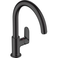 Hansgrohe – Mitigeur de lavabo noir mat – 1 jet – Système de mélange céramique – Zone de rotation 120°/360° – Débit 11,1 l/min à 3 bar