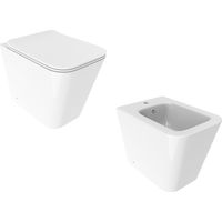 Coppia sanitari wc e bidet installazione a pavimento colore bianco lucido Ercos Wave KITWAVE1
