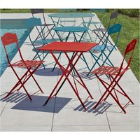 Table de jardin pliante en acier traité époxy 60x60 cm – Résistante aux intempéries – Capacité 2 personnes – Coloris rouge carmin – Ozalide