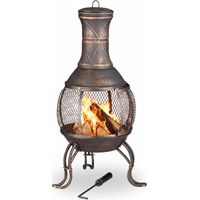 Relaxdays – Brasero mexicain en bronze H 89cm – Gril en bois avec pare-étincelles – Cheminée antique pour jardin et terrasse – Tisonnier inclus