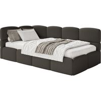 Selsey Cloudy – Einzelbett 120x200, Kopfteil links, Matratze & Bettkasten, Bouclé Braun