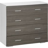 Cassettiera Camera da Letto, Comò Camera da Letto con 4 Cassetti con Maniglie in Alluminio e Struttura in Legno, per Soggiorno e Sala da Pranzo, 76x35x72cm, Bianco e Grigio