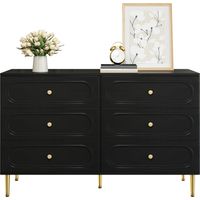 AMXCNOY Buffet, commode à 6 tiroirs, niches ovales, pieds en métal, meuble de rangement moderne pour le salon