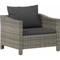 Vidaxl – Fauteuil de jardin en polyrotin gris avec coussin – Structure en acier robuste – Résistant aux intempéries – Confort optimal pour extérieur