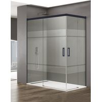 ALLSTONE BASIC Duschkabine 2+2 ohne Bodenprofil 5 Farben 2 Glasarten 6mm in Aluminium Schwarzes-profil 130x80 cm Siebdruck glas