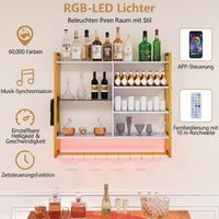 Schwebendes Wandregal mit RGB-LED-Beleuchtung, 6 Ebenen, 8 Haken, Weiß