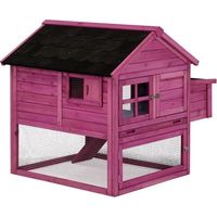 Poulailler en Bois Rose Ă 2 Niveaux pour Poules 111x100x100 cm avec Nid ĂlevĂ© et Parc InfĂ©rieur
