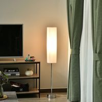 Lampadaire moderne Irovami pour chambre, bureau ou salon (2 ampoules E27) avec interrupteur marche/arrêt et faible consommation, base en acier inoxydable, 120 cm, blanc