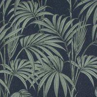 Honolulu Palm Wallpaper Navy Leaf Julien Macdonald Glitter Metallic Vinyl