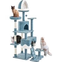 Yaheetech – Arbre à chat bleu et blanc 184 cm – Niche requin, perchoirs poisson, cachettes, griffoirs sisal – Pour 3-4 chats