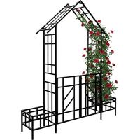 Garden Arch With Gate and Planters, House-Shaped