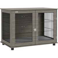 Pawhut – Cage pour chien 2 en 1 – table d'appoint avec coussin déhoussable – porte verrouillable – 100 x 60 x 73,5 cm – gris – pour chiens jusqu'à 30 kg