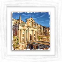 Lupia - Quadro moderno con paesaggi e localismi italiani, Ceramica e Stampa Rilievo, Cornice Legno Shabby Modern bianca, Decorazione Parete, Quadretti Soggiorno, 29x29 cm, BERGAMO PORTA SAN GIACOMO