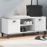 Maisonchic – Banc d'entrée meuble à chaussures blanc 106x35x45 cm – Bois massif de pin – 2 portes et 2 compartiments ouverts – Design industriel