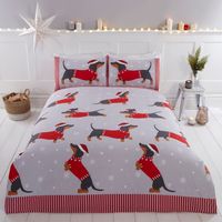 Rapport Home Just Contempo - Set copripiumino matrimoniale con bassotto e neve, 3 pezzi, colore: rosso
