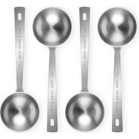 Un ensemble de 4 cuillères à café à long manche en acier inoxydable (1 cuillère à soupe, 15 ml), adaptées au café moulu, au thé en vrac et au café en poudre.