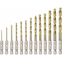 HSS Twist Drill Bit 13Pcs High Speed Steel Hexagon Drill Bits with Titanium Coating 1.5mm - 6.5mm for Wood/Metal/Plastic Drilling