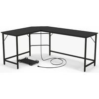 Bureau dordinateur en forme de l avec prise de courant et amplificateur support cpu et amplificateur bureau dangle robuste avec structure en metal noir