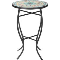 Table jardin mosaïque ronde turquoise patio terrasse extérieur 35.5x35.5x53.5 cm