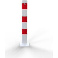 Schake Absperrpfosten ortsfest für Dübelbefestigung aus Stahlrohr verzinkt Ø108x2,5mm weiß mit rot reflektierenden Leuchtstreifen und Stahlkappe 900mm Überflur
