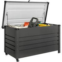 Cassa 350L, Box Metallo con Coperchio Bloccabile, Ruote, Maniglie Laterali, Grigio