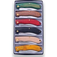 Kit de navajas de 6 piezas de diferentes colores JKR, hoja de 6,2 cm, cachas en madera, JKR0498