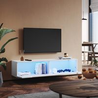 SIRHONA Lowboard TV hangend 140 cm holz mit LED-Beleuchtung TV Schrank Weiß Hochglanz Zwei Montagemöglichkeiten