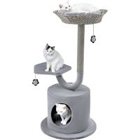 Indoor Scratching Post with Curved Metal Frame 3 Tier Cat Activity Center Gray