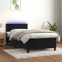 Sommier tapissier avec matelas et LED Lit adulte Contemporain Noir 80x200cm Velours 37350