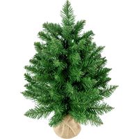 Albero di Natale Mini 55cm con 50 Rami Folti e Aghi Realistici in PVC, Base in Cemento e Iuta
