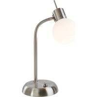 Lampe de bureau nickel mat, abat-jour en verre opale, 1 culot E14 3000 K
