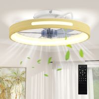 Ventilador de techo con luz y mando a distancia – 49 cm LED – 3 temperaturas de color – Acabado en madera natural