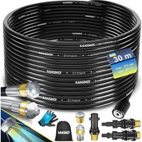 MASKO® Premium juego de manguera para limpieza de tuberías desatascador 200 bar incl. bolsa 3 adaptadores 2 boquillas + giratoria compatible con Kärcher 30m / Negro - Premium