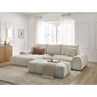 BOBOCHIC - Canapé d'angle convertible coffre EVEREST tissu texturé avec pouf Angle gauche Beige
