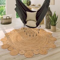 Tappeto rotondo per soggiorno, motivo etnico boho moderno fatto a mano, tappeto naturale, rotondo 80 cm, naturale 2