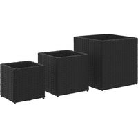 Jardinière bac lit surélevé plantes fleurs jardin terrasses d'extérieur 3 pcs résine tressée noir