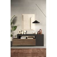 Buffet 1 puerta 2 cajones, colección DOMI, gris antracita/roble oscuro, para salón de diseño