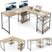 Costway – Bureau d'angle convertible 151 cm – 4 étagères amovibles – Charge 180 kg – 3 trous de gestion des câbles – Bois d'ingénierie naturel
