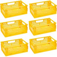6 Caisse Pliable Plastique, Empilable Cagettes Plastique Pliable Paniers Rangement avec Poignée Panier Rangement Jaune, 20×15×9cm
