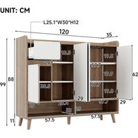 Moderne Sideboard Kommode Schuhschrank mit großem Stauraum, 4 Türen und 1 Schubladen mit einem verstellbaren Regal für Esszimmer, Wohnzimmer oder Küche ,Weiß+Natural, Maße: 1203599 cm