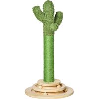 Arbre à chat griffoir forme de cactus en sisal naturel pompon suspendu et plateforme de jeu boules Ø 32 x 60 cm vert