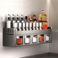 Étagère à épices murale sans perçage avec 5 pots à épices, organisateur d'épices, support mural en métal pour le rangement des épices, des boîtes et des bocaux