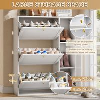 Armoire à chaussures avec 3 portes et 1 tiroir. Compartiment pour les chaussures de forme mince. Meuble de rangement pour les chaussures, doté de cloisons réglables. Couleur blanche. Dimensions : 90x2