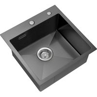 Fregadero de Cocina un Seno 45 x 45 cm Fregadero de Acero Inoxidable, Fregadero Cuadrado con desagüe y Sifón, Sobre Encimera o Encastrado, Gris oscuro