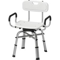Chaise de douche pivotante réglable en hauteur avec accoudoirs et dossier, capacité de 150 kg, blanche